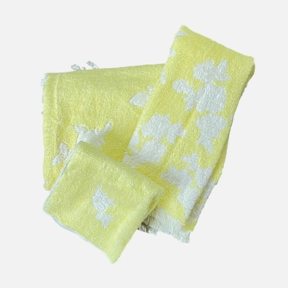 Vintage‎ Royal Family Cannon Towel Yellow White Floral Vintage Cotton 3pc